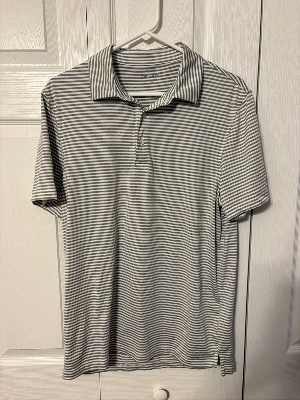 J. Crew Men's Gray and White Striped Polo